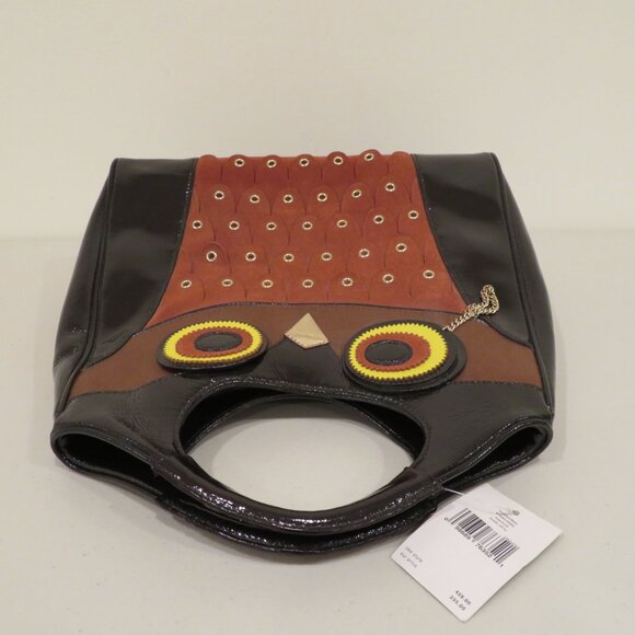 Women Handheld Brown Owl Patent Leather Suede Purse Bag Kate Spade Maximillian - Picture 11 of 16